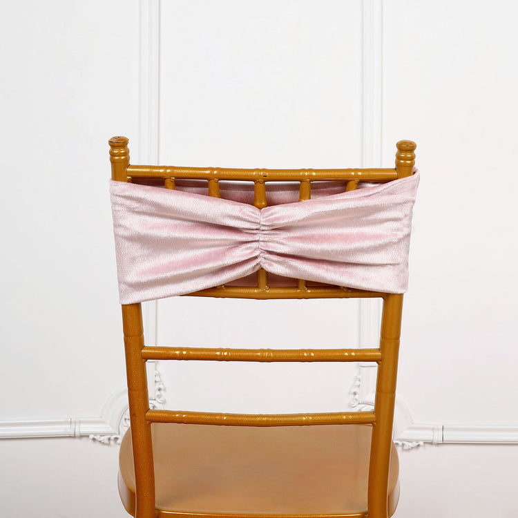 5 Pack Blush Rose Gold Velvet Ruffle Chair Sashes