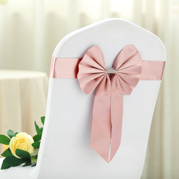 5 Pack Dusty Rose Reversible Chair Sashes with Buckles, Double Sided Pre-tied Bow Tie Chair Bands | Satin and Faux Leather
