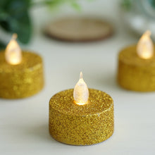 12 Pack - Gold Glitter Flameless LED Candles - Battery Operated Tea Light Candles