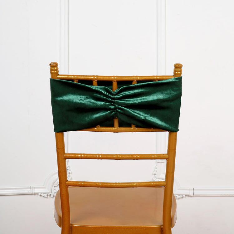 5 Pack Hunter Emerald Green Velvet Ruffle Chair Sashes