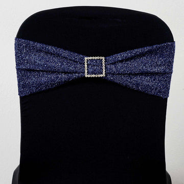 5 Pack Navy Blue Metallic Shimmer Tinsel Spandex Chair Sashes