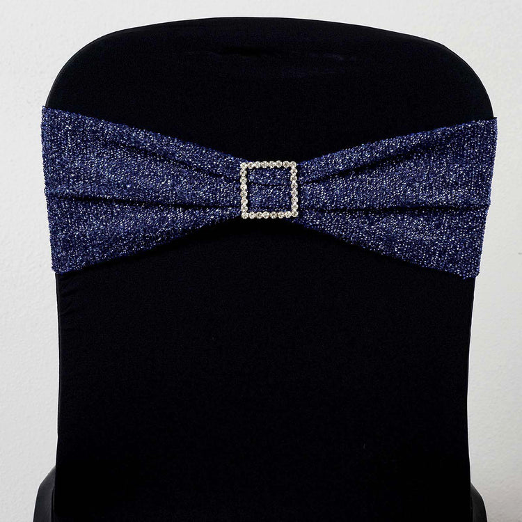 5 Pack | Navy Blue Metallic Shimmer Tinsel Spandex Chair Sashes