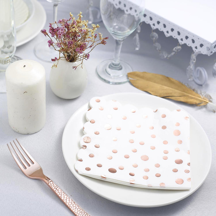 20 Pack Metallic Rose Gold Dotted Cocktail Paper Dinner Napkins 3 Ply 