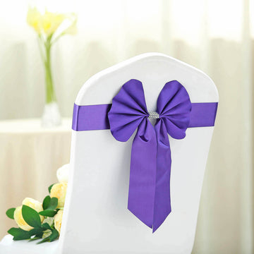 5 Pack Purple Reversible Chair Sashes with Buckles, Double Sided Pre-tied Bow Tie Chair Bands | Satin and Faux Leather