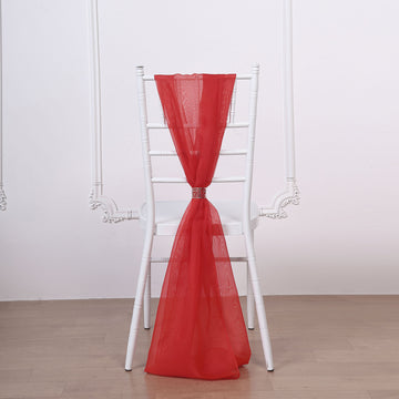 5 Pack Red DIY Premium Designer Chiffon Chair Sashes 22" x 78"