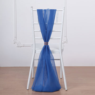 Elevate Your Event with Royal Blue Chiffon Chair Sashes