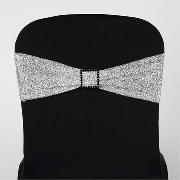 5 Pack Silver Metallic Shimmer Tinsel Spandex Chair Sashes