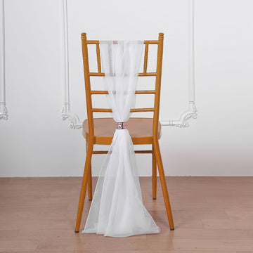 5 Pack White DIY Premium Designer Chiffon Chair Sashes 22" x 78"
