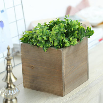 Pack of 2 | 6" Natural Square Wood Planter Box Set With Removable Plastic Liners