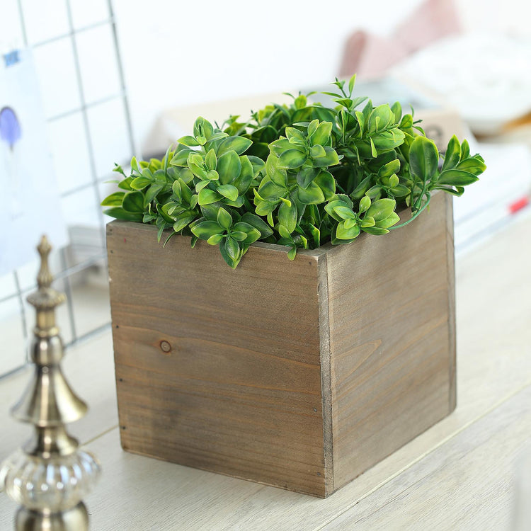 Pack of 2 Square Natural Wood Planter Box Set 6 Inch with Removable Plastic Liners