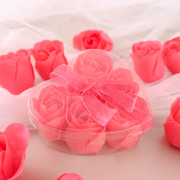 4 Pack 24 Pcs Coral Scented Rose Soap Heart Shaped Party Favors With Gift Boxes And Ribbon