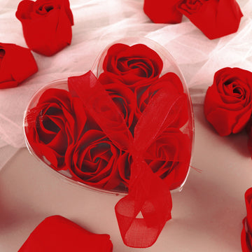 4 Pack 24 Pcs Red Scented Rose Soap Heart Shaped Party Favors With Gift Boxes And Ribbon