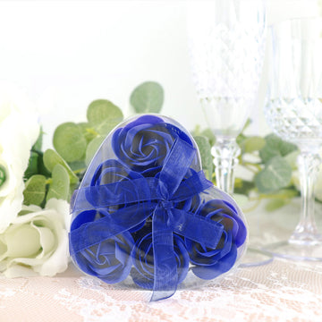 4 Pack 24 Pcs Royal Blue Scented Rose Soap Heart Shaped Party Favors With Gift Boxes And Ribbon