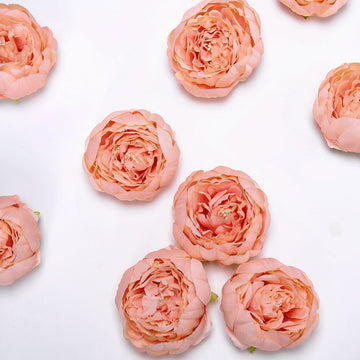10 Pack Peach Artificial Silk DIY Craft Peony Flower Heads 3"
