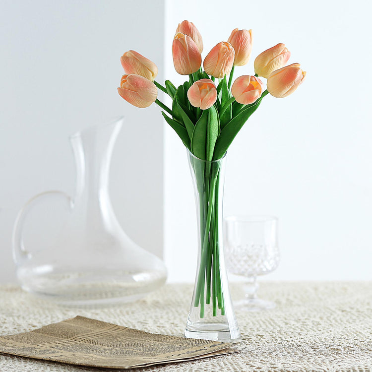 13 Inch Peach Tulip Bouquet Artificial 10 Stems