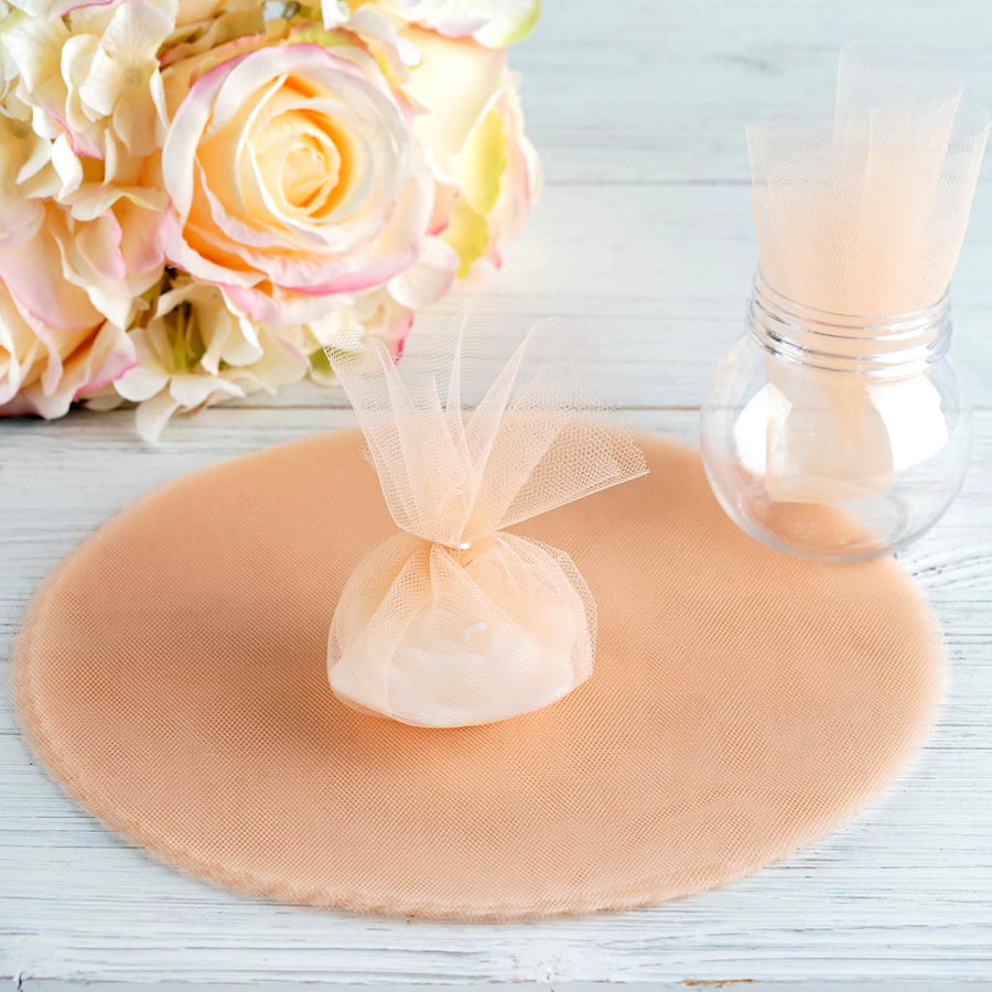 25 Pack | 9inch Peach Sheer Nylon Tulle Scalloped Circles Favor Wrap Craft Fabric