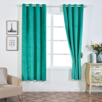 2 Pack | Peacock Teal 330 GSM Premium Velvet Thermal Blackout Curtains With Chrome Grommet Window Treatment Panels - 52"x84"