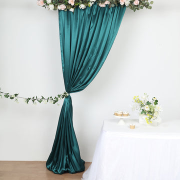 Peacock Teal Satin Backdrop Curtain Panel for Stunning Event Decor