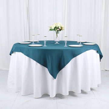 Peacock Teal Seamless Polyester Square Table Overlay 54"x54"