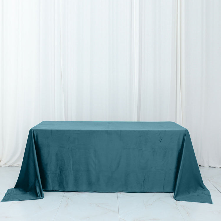 90 Inch x 132 Inch Rectangle Reusable Premium Seamless Peacock Teal Velvet Tablecloth 