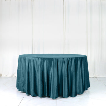 120" Peacock Teal Seamless Premium Velvet Round Tablecloth, Reusable Linen