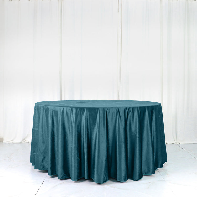 Seamless Peacock Teal Velvet Round Tablecloth 120 Inch