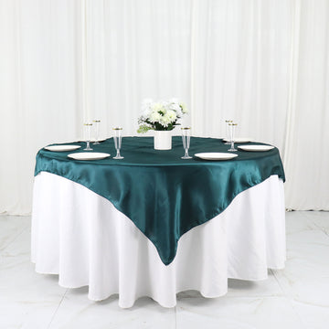 60"x60" Peacock Teal Seamless Square Satin Table Overlay
