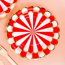 7 Inch Peppermint Stripe Circus Disposable Dessert Paper Plates 25 Pack 300 GSM