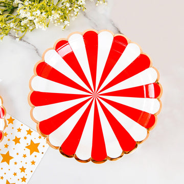 25 Pack Peppermint Striped Circus Dinner Disposable Paper Plates 300 GSM 9"