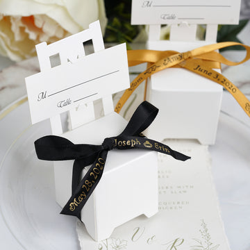 100 Pack Personalized Chair Shaped Wedding Favor Gift Box / Place Card Holder With Satin Ribbon