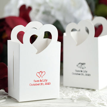 100 Pack | Personalized Heart Basket Wedding Favor Gift Boxes