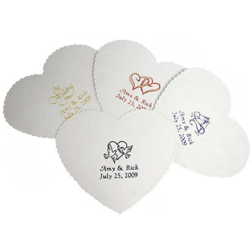 100 Pack | Personalized Heart Shaped Paper Coaster Wedding Favors
