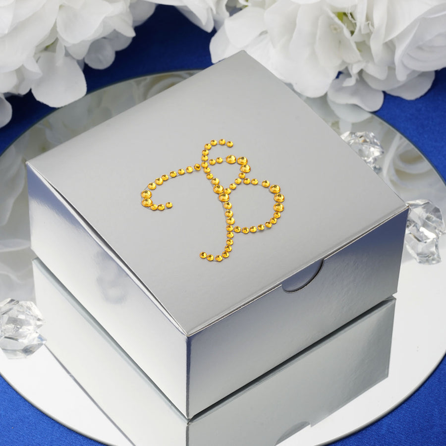 Set Of 100 Personalized Cardstock Favor Gift Boxes With Large Diamond Monogram 4 Inch x 4 Inch x 2 Inch