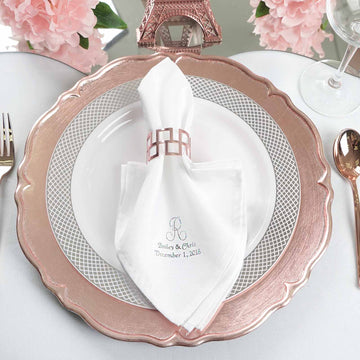 50 Pack | Personalized Monogram Cloth Dinner Napkins, Custom Printed Wedding Favors