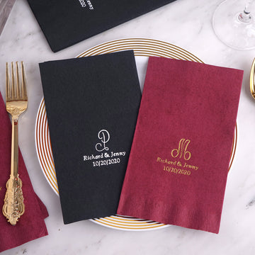 100 Pack | Personalized Monogram Paper Wedding Napkins, Custom Dinner Napkin Favors