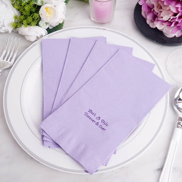 100 Pack Personalized Paper Wedding Napkins, Custom Dinner Napkin Favors With Small Emblem
