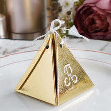100 Pack | Personalized Pyramid Shaped Monogram Wedding Favor Gift Boxes Satin Ribbon Tie#whtbkgd