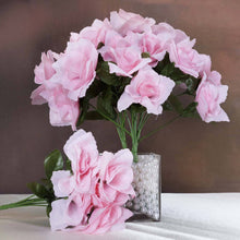 12 Bushes Artificial Flowers Pink Silk Premium 84 Blossomed Roses
