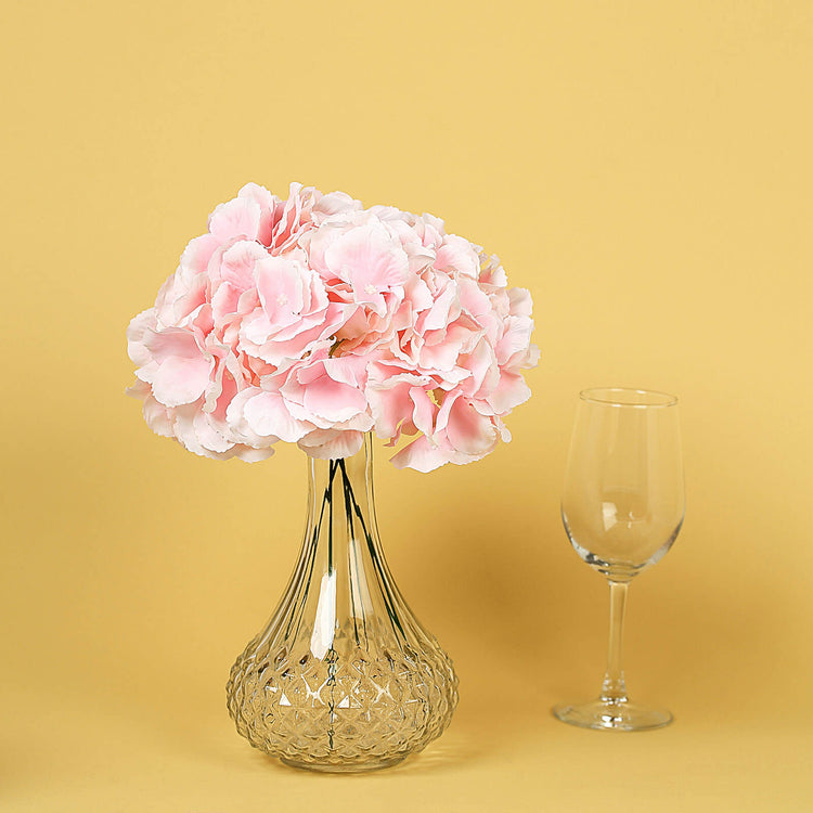Artificial 10 Pink Hydrangeas Flower Head & Stem in Satin Material 