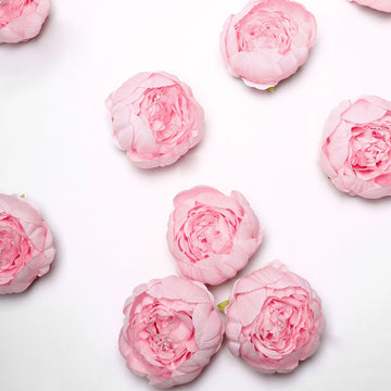 10 Pack Pink Artificial Silk DIY Craft Peony Flower Heads 3"