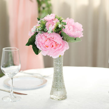 Elegant Pink Artificial Silk Peonies Bouquet