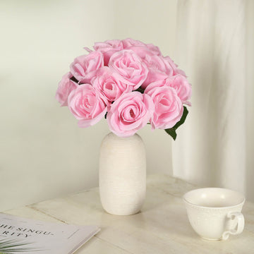 Pink Artificial Velvet-Like Rose Flower Bouquet 12