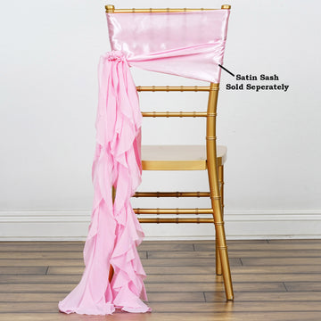 Pink Chiffon Curly Chair Sash