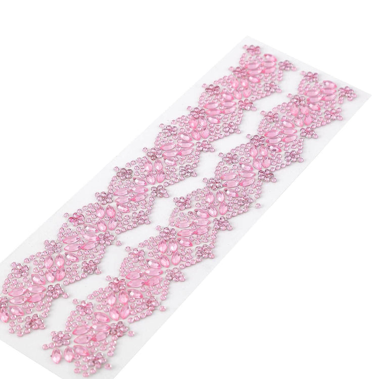 2 Pack | Pink Floral Trim Rhinestone Stickers, Self Adhesive Diamond Craft Gem Stickers