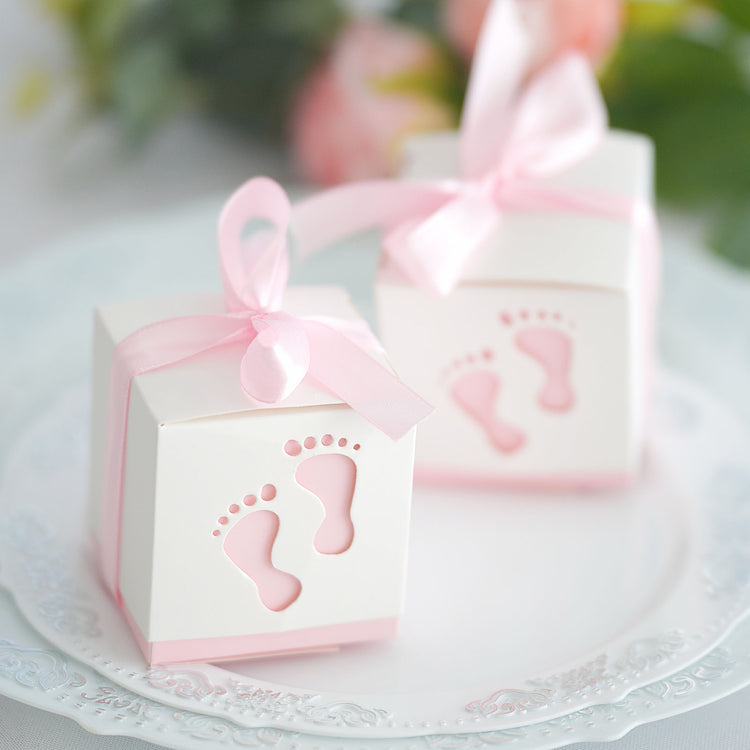 25 Pack 2 Inch Baby Shower Party Favor Footprint Candy Gift Boxes Pink Color