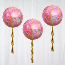 3 Pack Of 13 Inch 4D Pink And Gold Marble Sphere Balloons