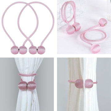 2 Pack Pink Magnetic Curtain Tie Backs For Window Drapes and Backdrop Panels