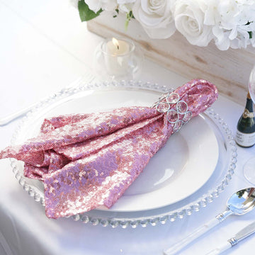 Pink Premium Sequin Cloth Dinner Napkin Reusable Linen 20"x20"