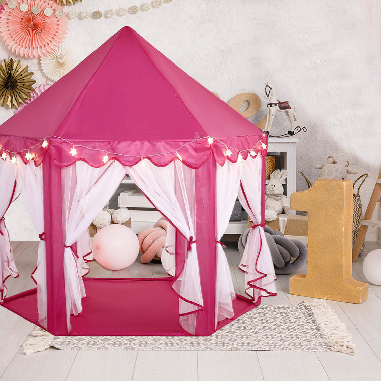 Pink Princess Castle Play Tent with LED Garlands And Carry Bag 4.5 Feet