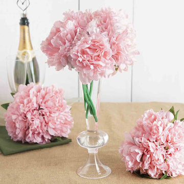 11" Pink Real Touch Artificial Silk Peonies Flower Bouquet